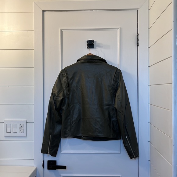 Three Bird Nest Olive Green Vegan Leather Moto Jacket - Picture 3 of 7